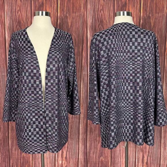 Easywear by Chicos Open Cardigan Size 3 (XL) Checkered Print Purple - Picture 1 of 7